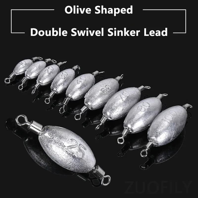 Plombs de pêche olive 10 pièces 2g-10g - Avec émerillon à roulement pour lancer longue distance