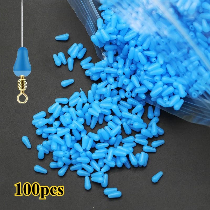 100 pièces flotteurs pêche anti-emmêlement stopper ovale bleu, accessoires canne espace beans SeaTool pour pêche en mer