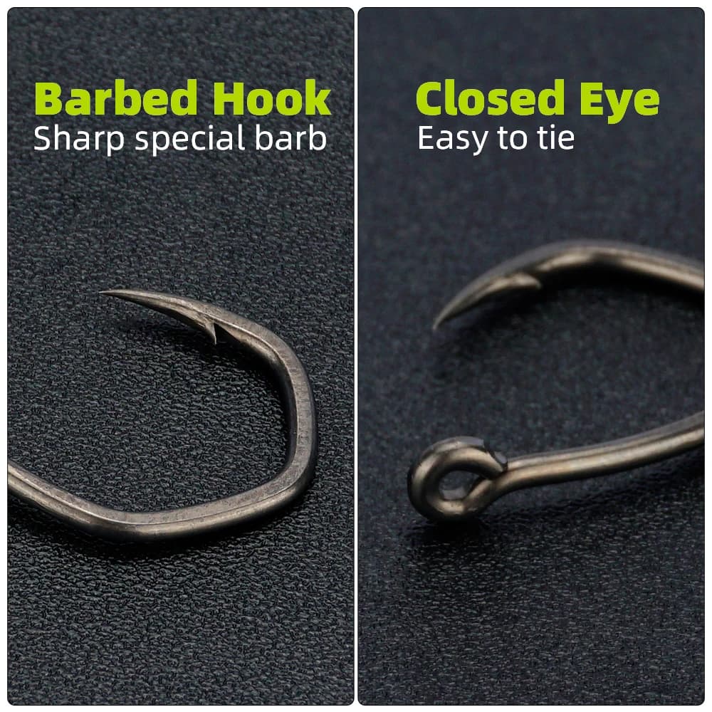 Hameçon de pêche Hirisi 8033 micro-barbelé en acier carbone, 50 pièces PTFE avec œil, boîte modulable