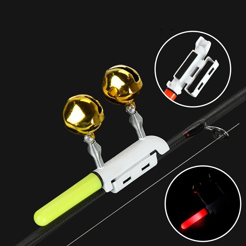 Double clochette avec clip et lampe LED pour canne à pêche - Détection lumineuse sans pile pour pêche de nuit