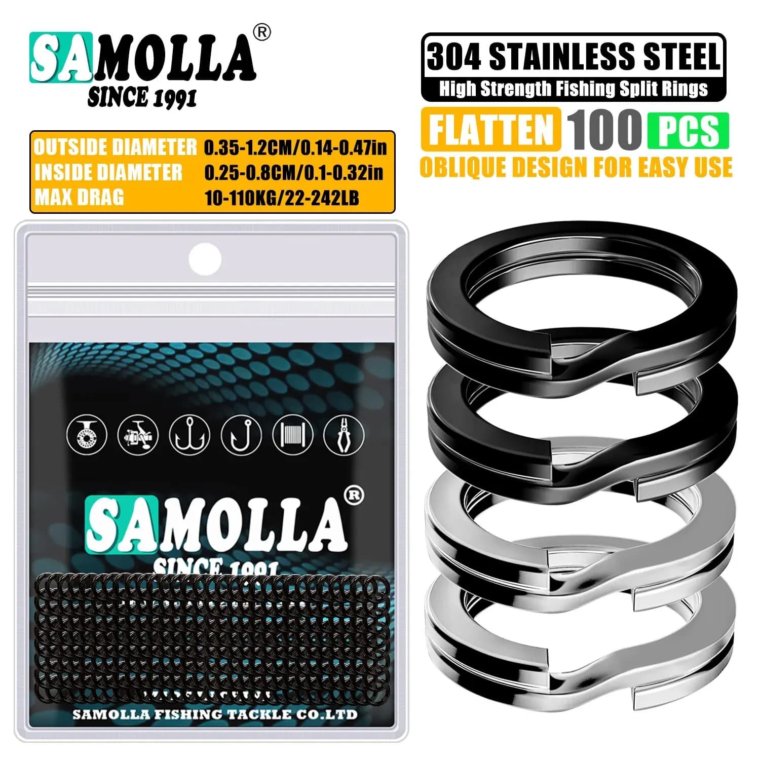 100 anneaux de split rings pêche en acier inoxydable 3.5-12mm haute qualité renforcés