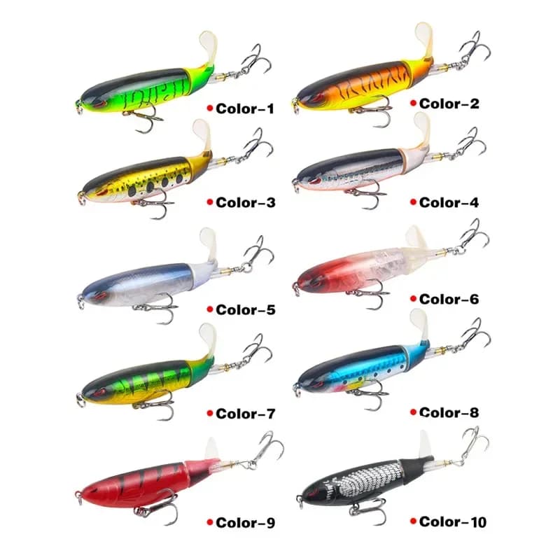 Leurre de pêche topwater Whopper Popper 10cm et 14cm, appât dur avec queue rotative souple pour carnassiers