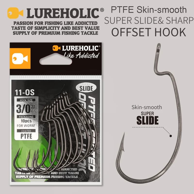 Hameçons offset PTFE Lureholic super slide pour texas rig et drop shot pêche