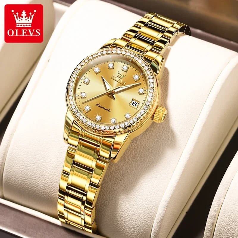 Montre automatique femme OLEVS-7003 luxe 2025 - Mécanique étanche calendrier lumineuse bracelet