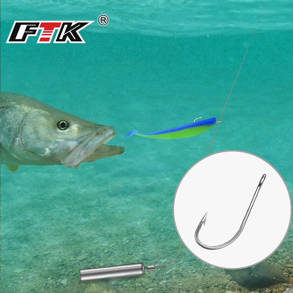 Hameçons de pêche FTK en acier inoxydable carbone pour carpe et perche, pack de 50 et