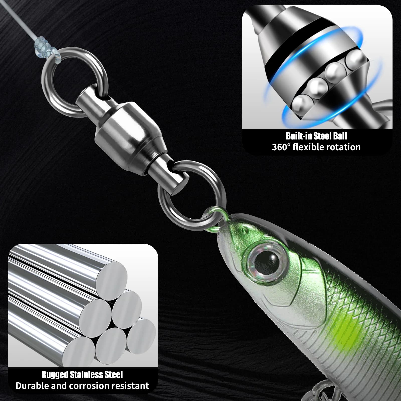 Émerillons FishTrip à anneau soudé 10-100pcs acier inoxydable mer lourd pour silure et gros poissons