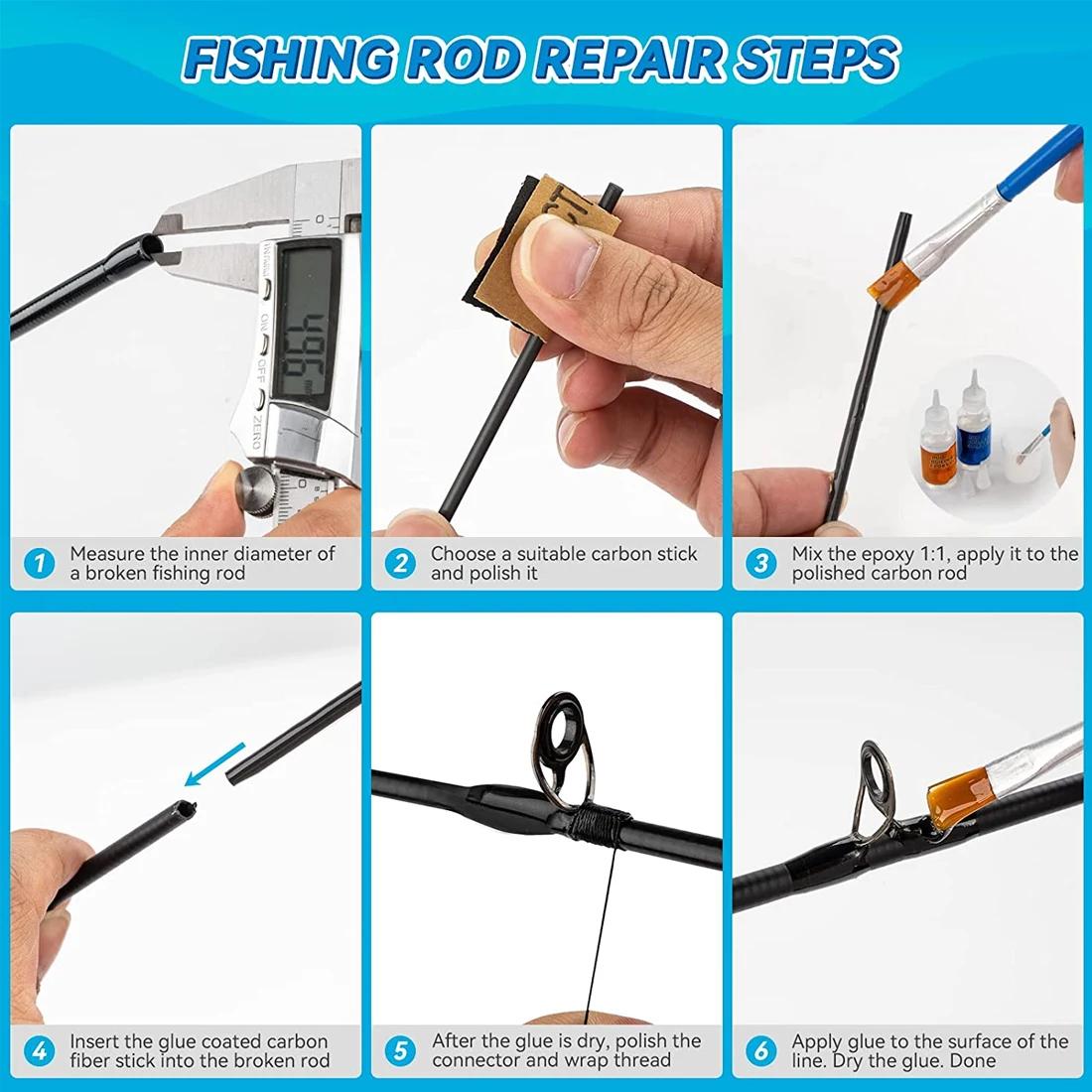 Kit bâtonnets fibre carbone FishTrip 1mm à 10mm pour réparation cannes pêche cassées