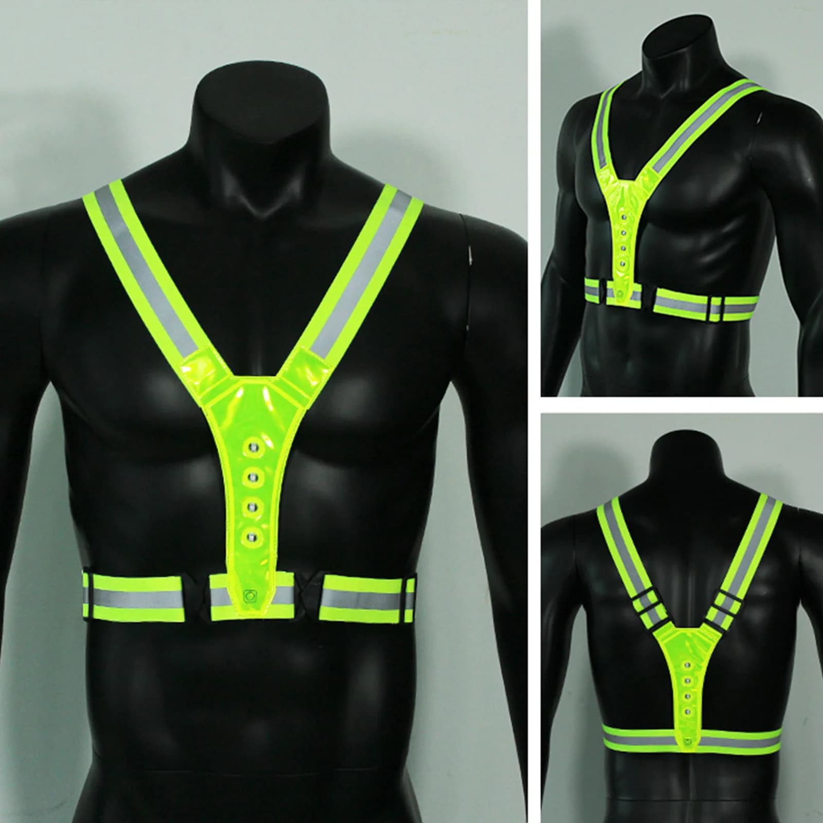Gilet running LED réfléchissant en V - Veste lumineuse sécurité nuit pêche cyclisme - Élastique haute visibilité