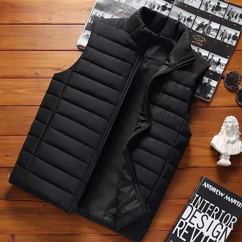 Veste sans manches homme hiver matelassée col droit vestes chaudes coton pour pêche