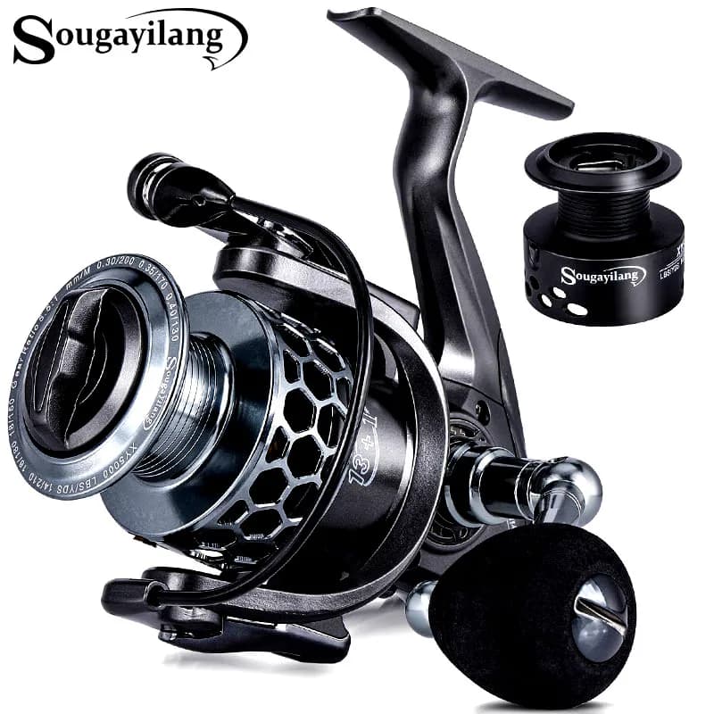 Moulinet pêche spinning Sougayilang 5.5:1 anti-corrosion, drague 28lbs pour carpe et pêche en mer