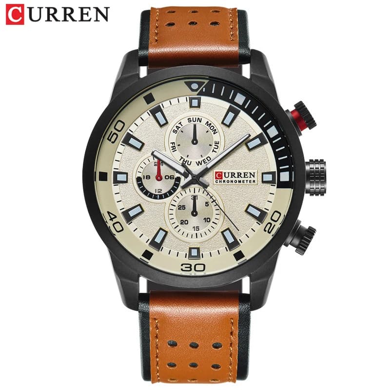 Montre bracelet cuir étanche homme CURREN 8250 affichage minimaliste trois aiguilles style casual business
