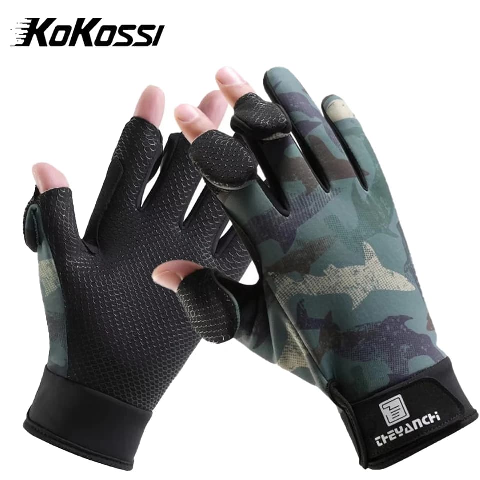 Gants de pêche hiver KoKossi écran tactile épaissis silicone anti-dérapage imperméables résistants doigt retournable vélo