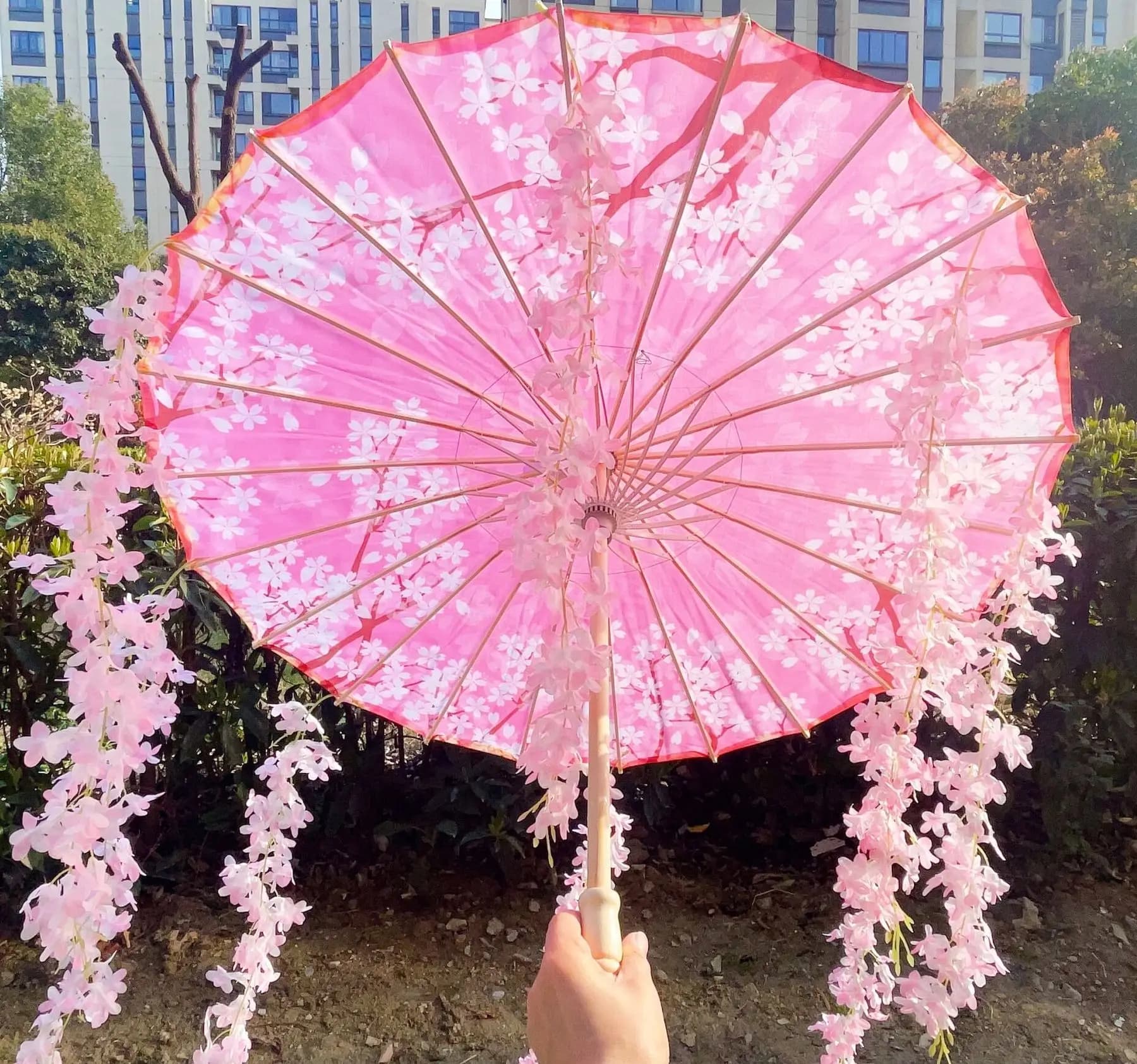 Parapluie Hanfu 82cm bleu ciel fleuri étanche cosplay japonais sakura printemps danse événements