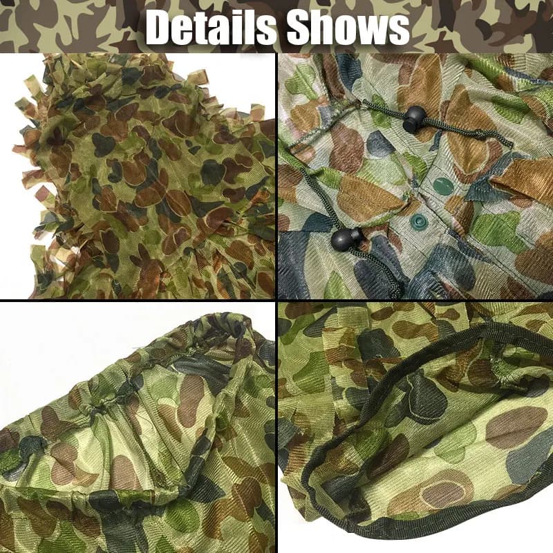 Ensemble Ghillie 3 pièces Yowie feuilles camouflage pêche chasse bionique unisexe tactique