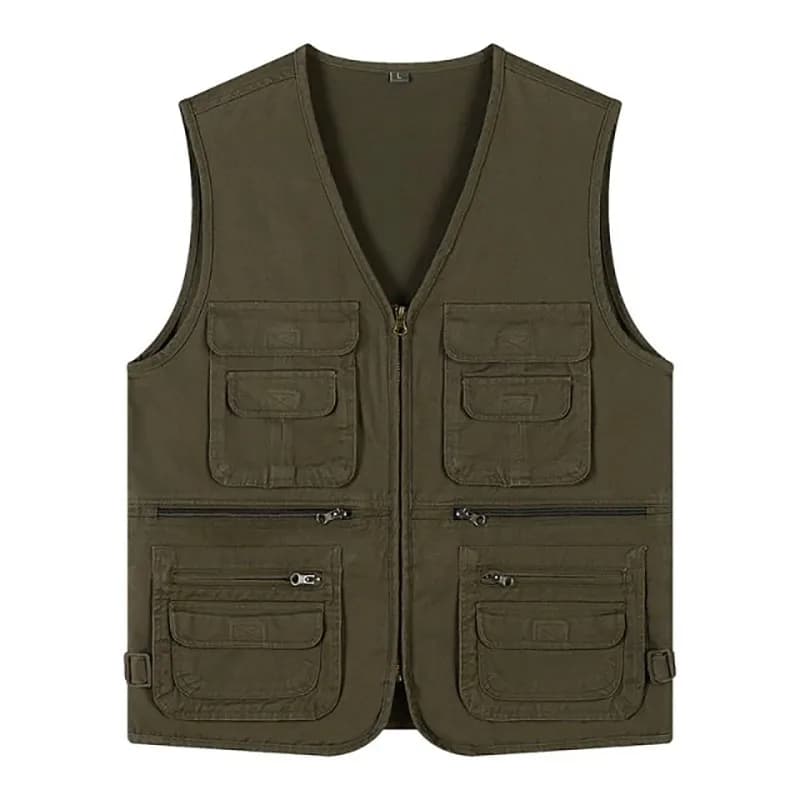 Veste de pêche été homme grande taille coton - 16 poches multiples pour photographie et accessoires