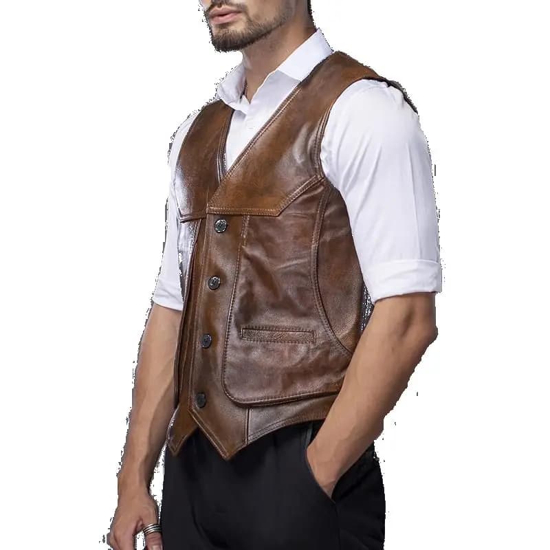Gilet motard homme en cuir de vache véritable - Veste sans manches cuir véritable tailles L à 8XL