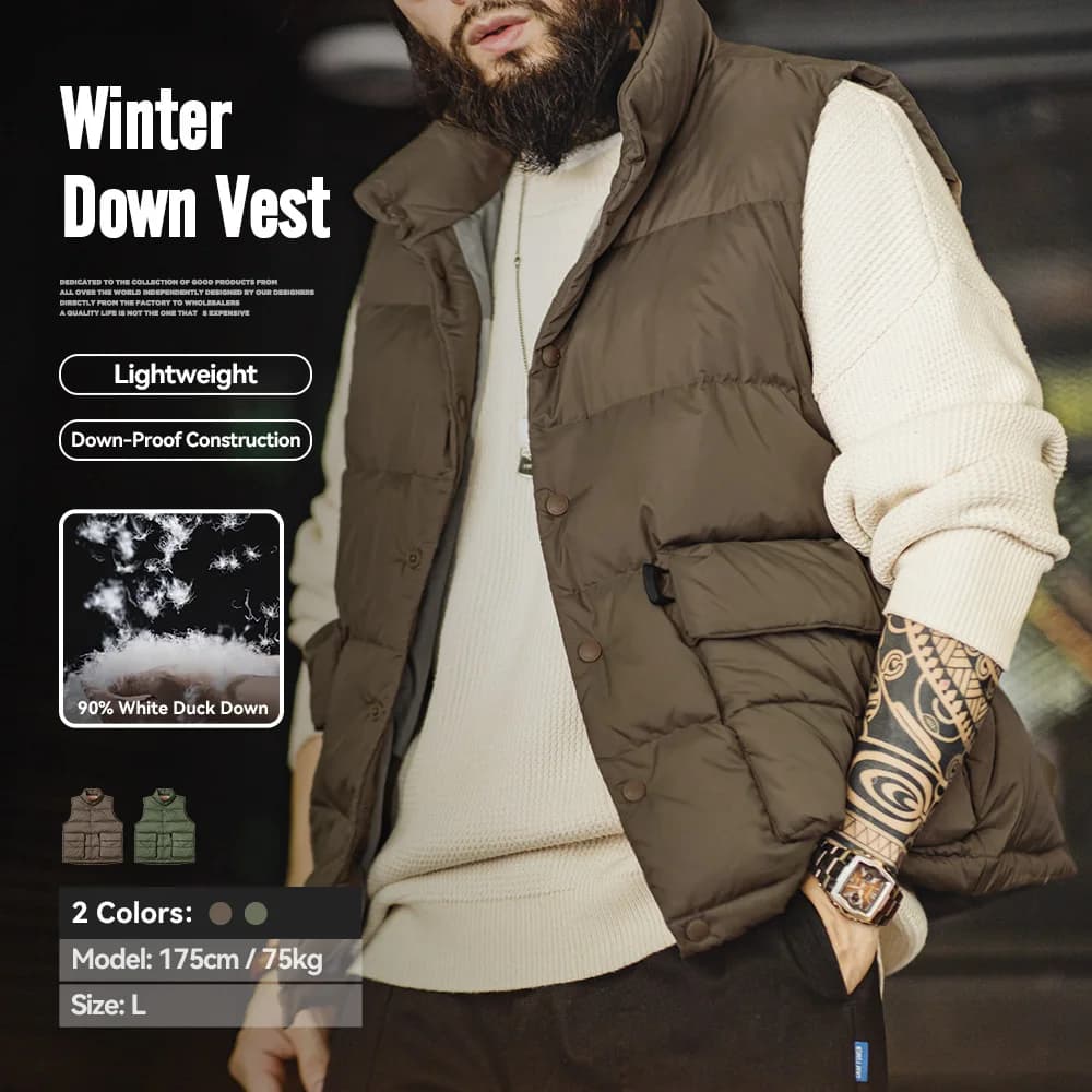 Gilet doudoune homme hiver duvet blanc canard épais chaud poches doubles veste extérieure