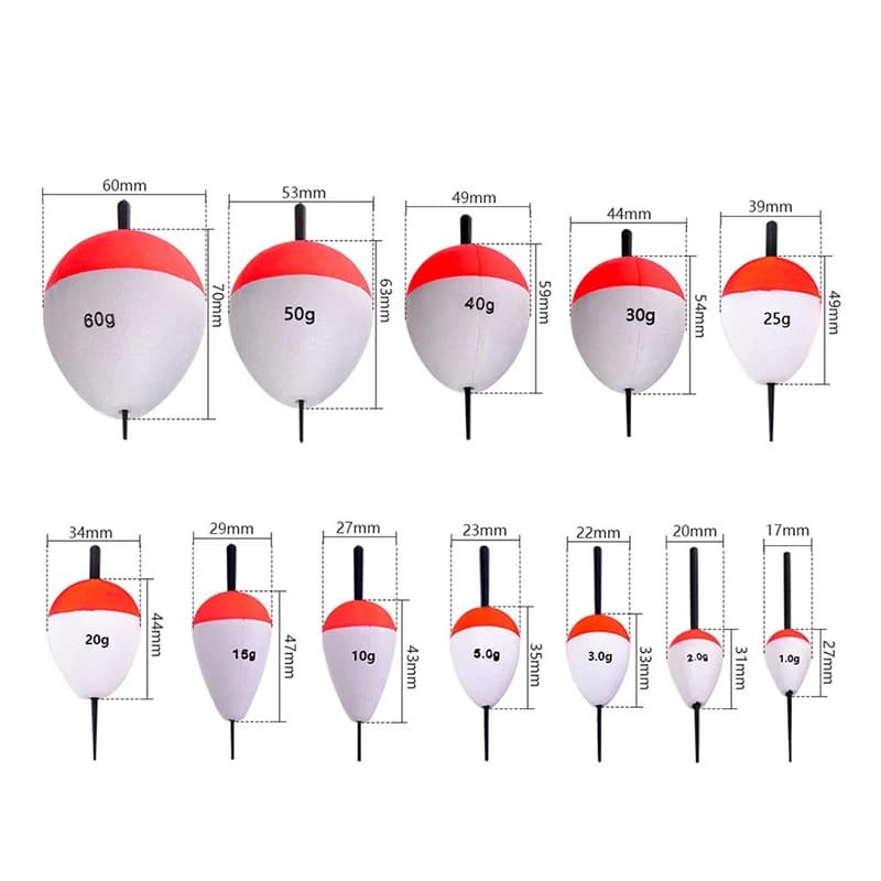 10 Flotteurs Lumineux EVA pour Pêche de Nuit, 1/2/3/5/10g - Bouchons Foam pour Surfcasting et Rocher