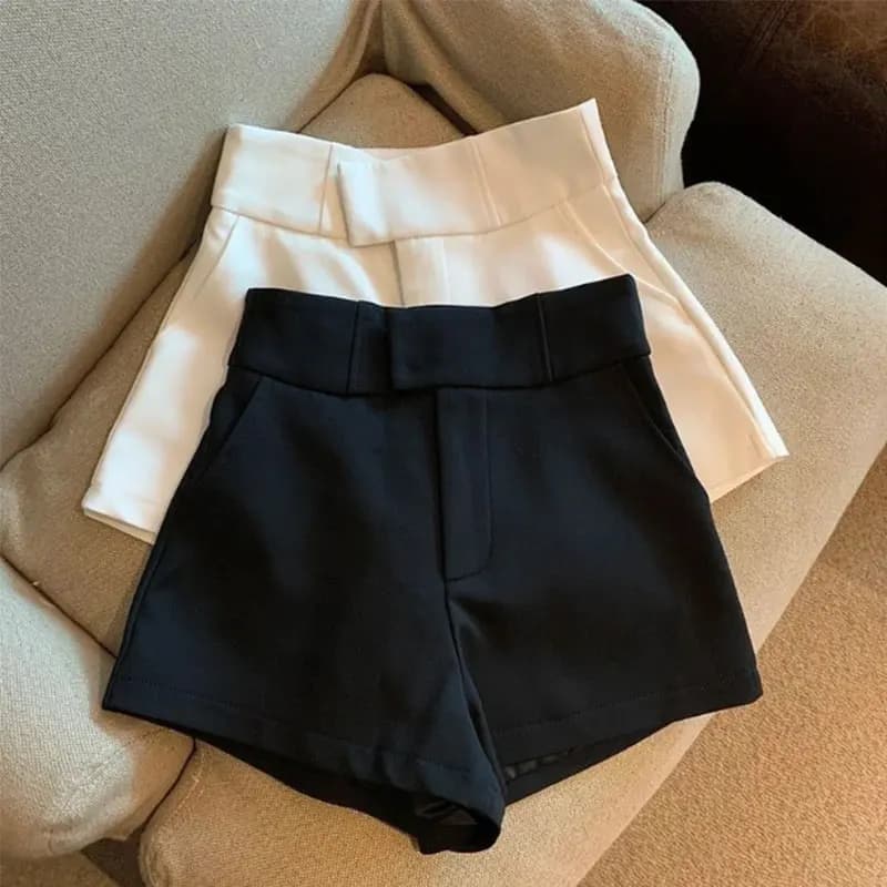 Shorty femme noir Harajuku élégant taille haute coupe droite pantalon sexy casual