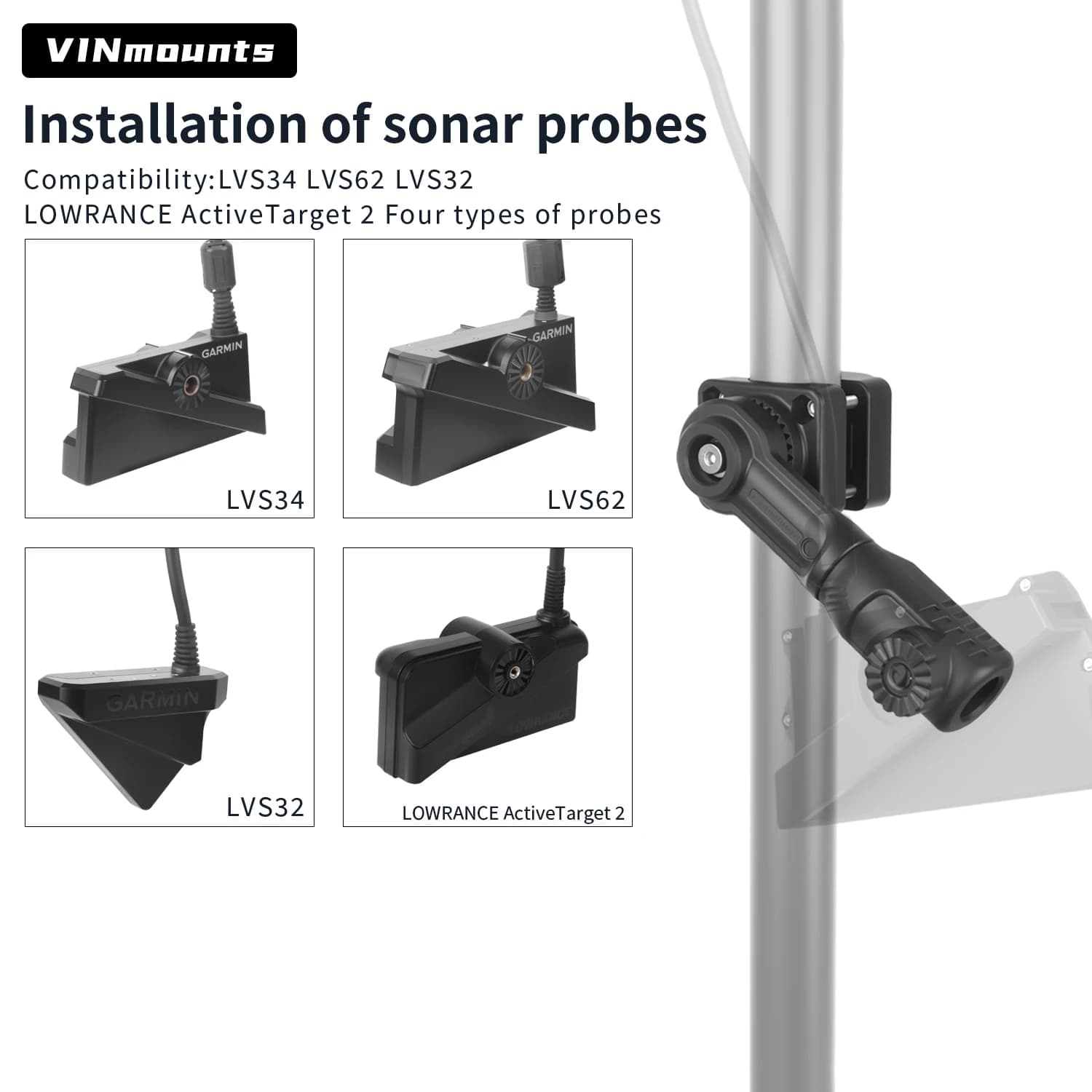 Support capteur sondeur aluminium VINmounts adaptateur pour Garmin Livescope LVS34 Lvs32 Lvs62 Lowrance