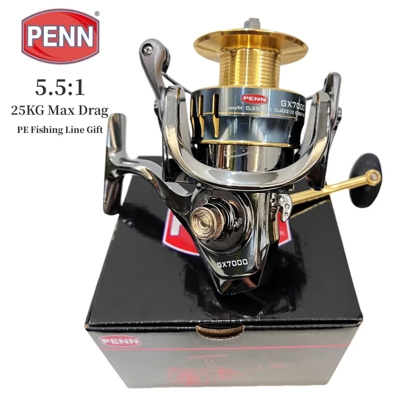 Moulinet de pêche PENN GX1000 à 7000 avec 13+1 roulements, frein 25KG et offre cadeau fil PE
