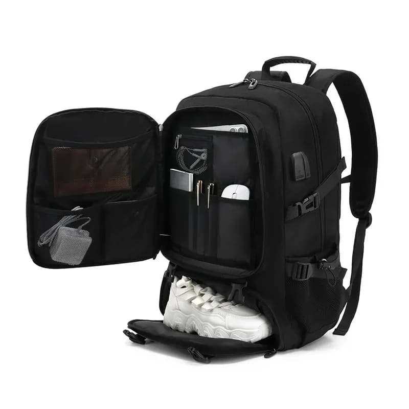 Sac à dos voyage 50L 80L homme compartiment chaussures séparé - Sport outdoor étanche noir - Grande capacité