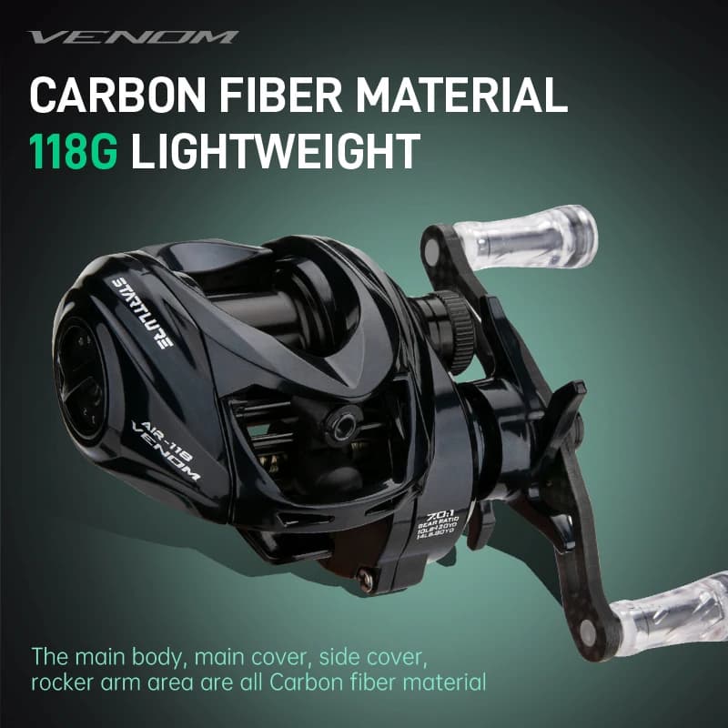 Moulinet baitcasting ultra-léger CEMREO 118g corps carbone, frein magnétique 4kg pour pêche fine des carnassiers