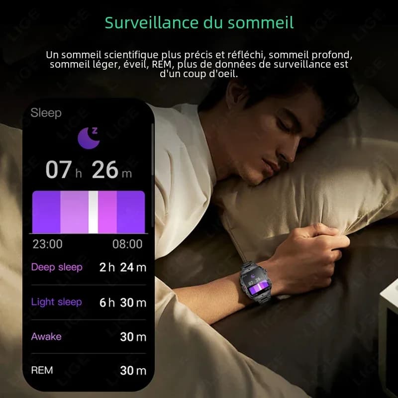 Montre connectée militaire étanche IP68 pour hommes - Smartwatch robuste avec appels Bluetooth et IA vocale