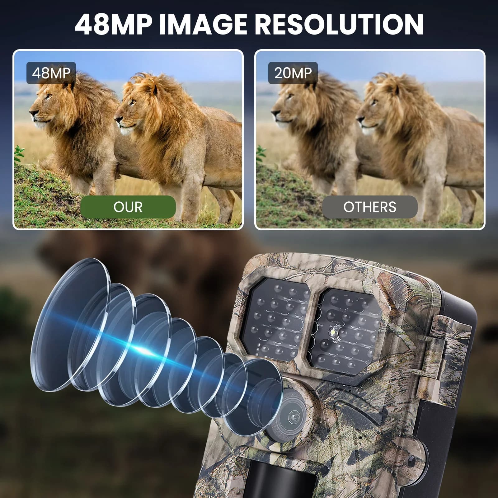 Caméra wifi 48MP 4K contrôle APP pour surveillance faune et optimisation pêche française