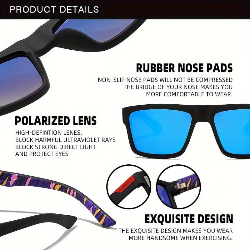 Lunettes carrées vintage polarisées luxe conducteur - Homme Femme pêche UV400 marque designer