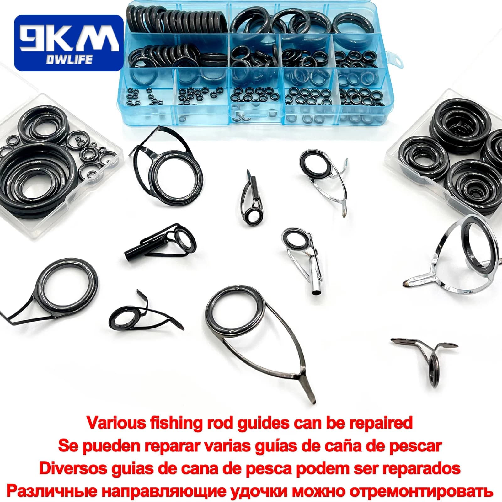 Kit anneaux de guidage céramique 10-100 pièces pour réparation cannes - Anneaux Alconite noirs 6-47.3mm