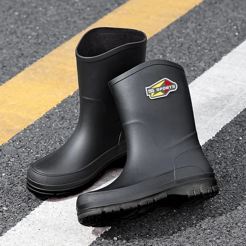 Bottes de pêche homme 25cm noires imperméables antidérapantes grandes tailles PVC écologique