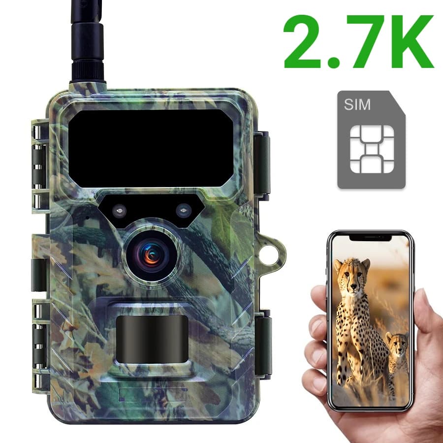 Caméra cellulaire 4G LTE 2.7K HD - Contrôle APP détection mouvement étanche faune chasse avec carte SIM