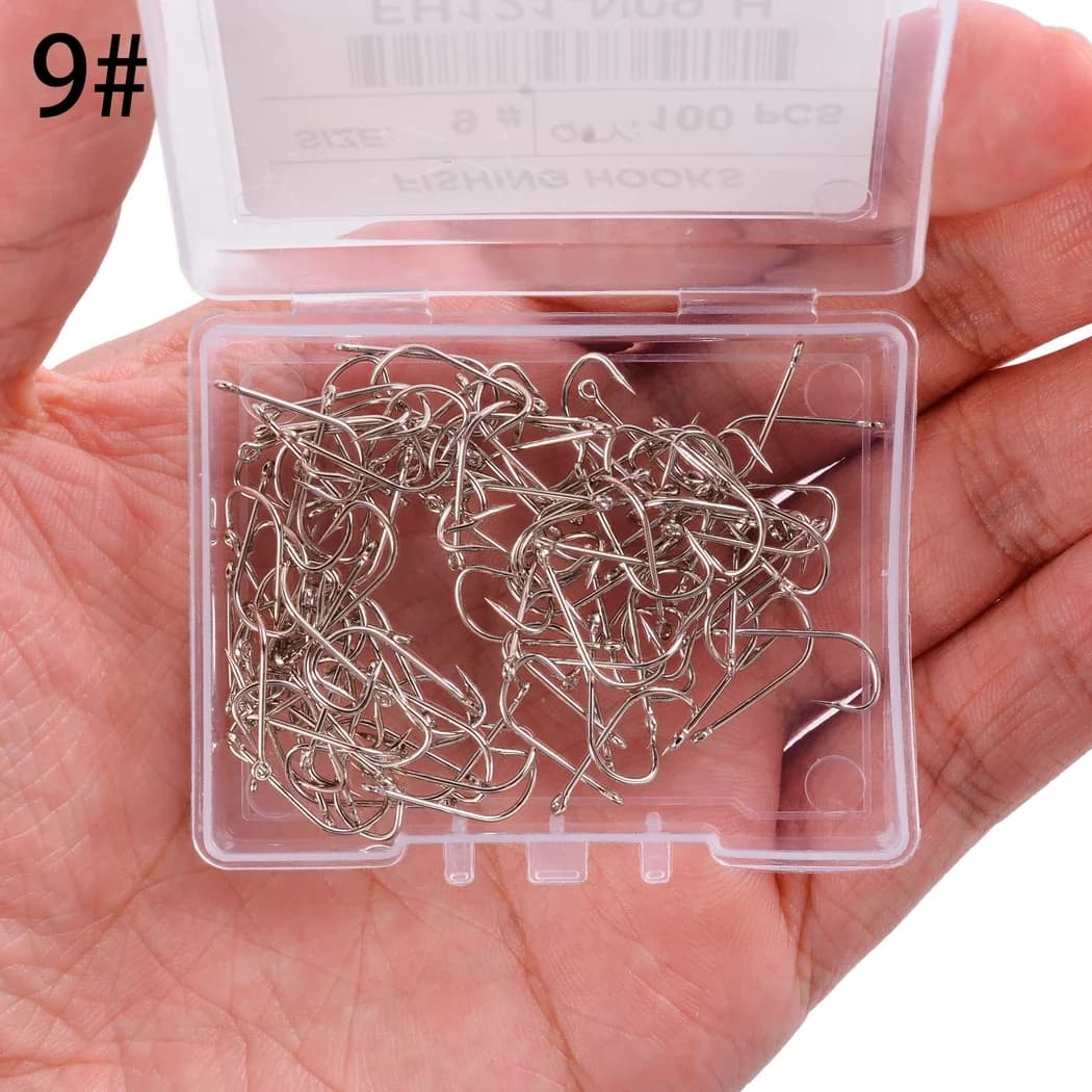 100 hameçons de pêche mer extra longs en acier inoxydable blanc avec œillet pour boîte de pêche