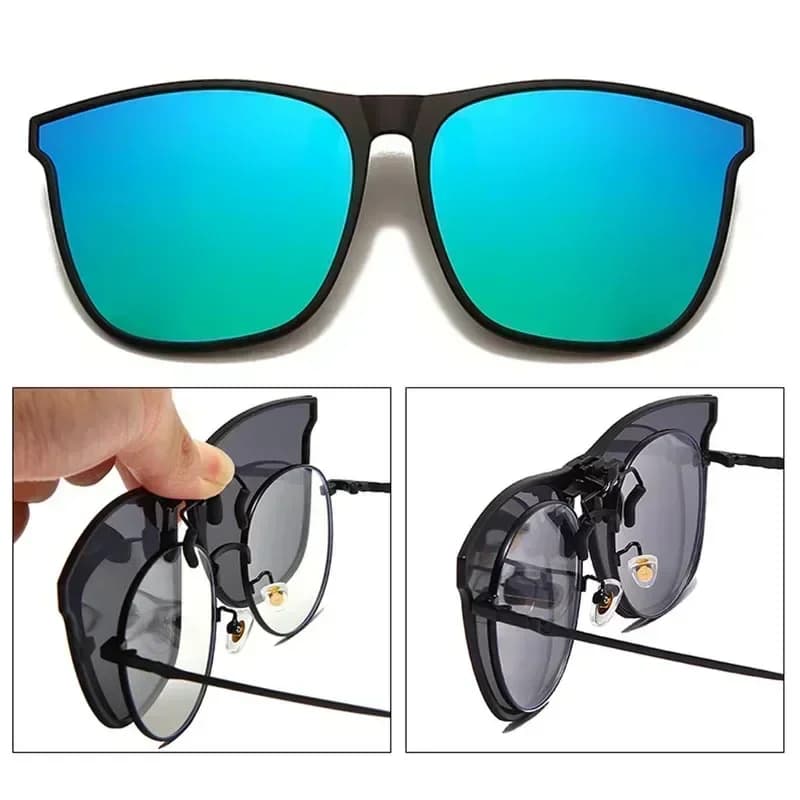 Lunettes clip polarisées photochromiques conduite nuit pêche anti-éblouissement vintage carrées
