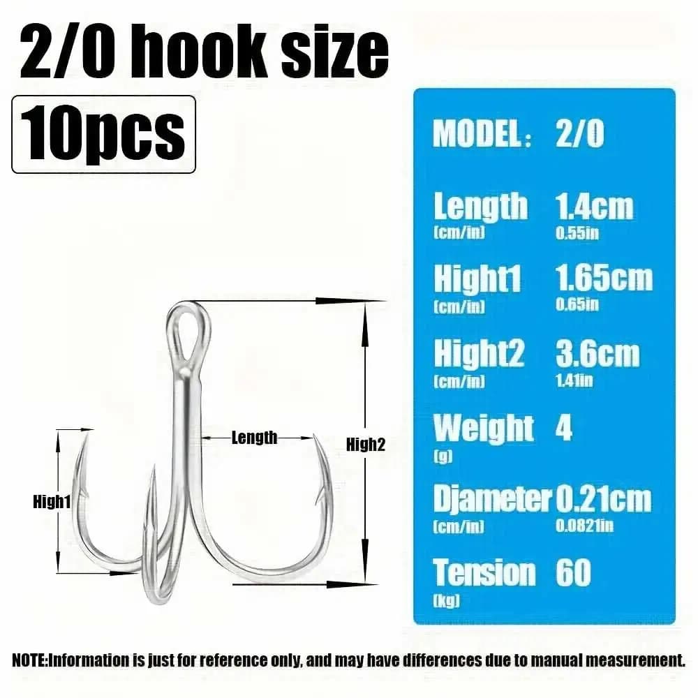 10 hameçons triples CAZULO acier inox carbone - Hameçons renforcés pour pêche eau douce et mer