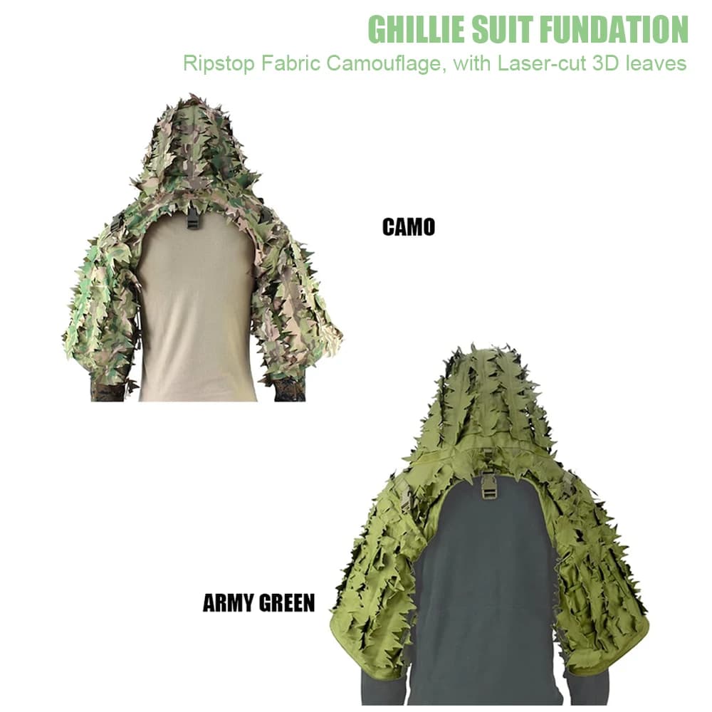 Veste sniper ghillie tactique 3D feuilles - Tenue camouflage airsoft paintball chasse pêche
