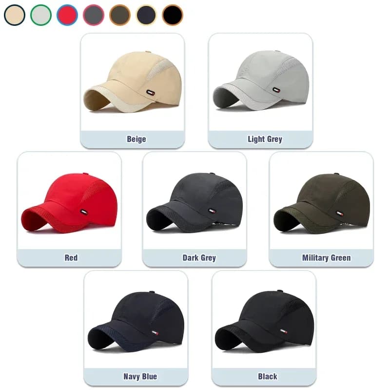 Chapeau soleil mesh rouge étiquette cuir pêche sport outdoor séchage rapide protection UV été