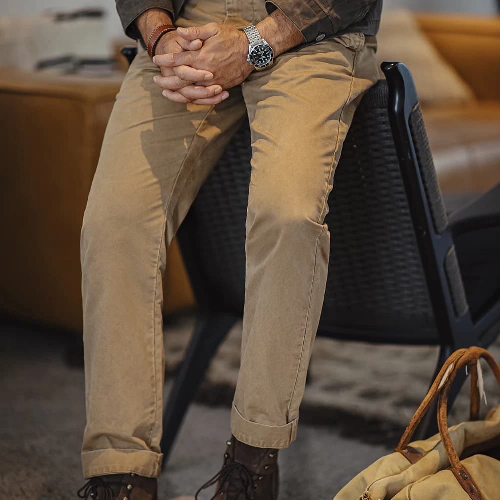 Pantalon vintage twill coton lourd travail automne pêche classique homme droit