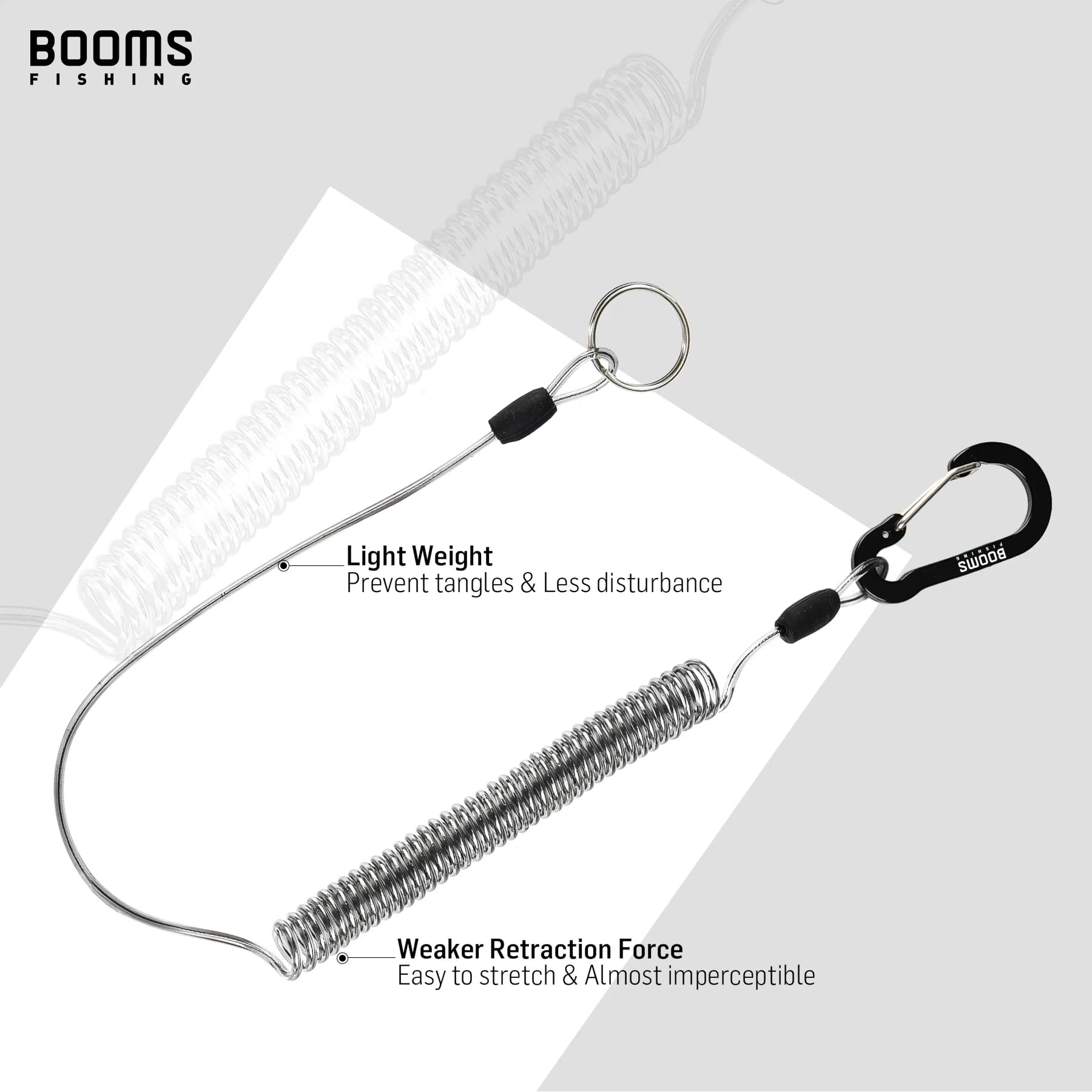 Lanyard enroulé avec mousquetons et sangles pour canne à pêche et épuisette - 2 mètres