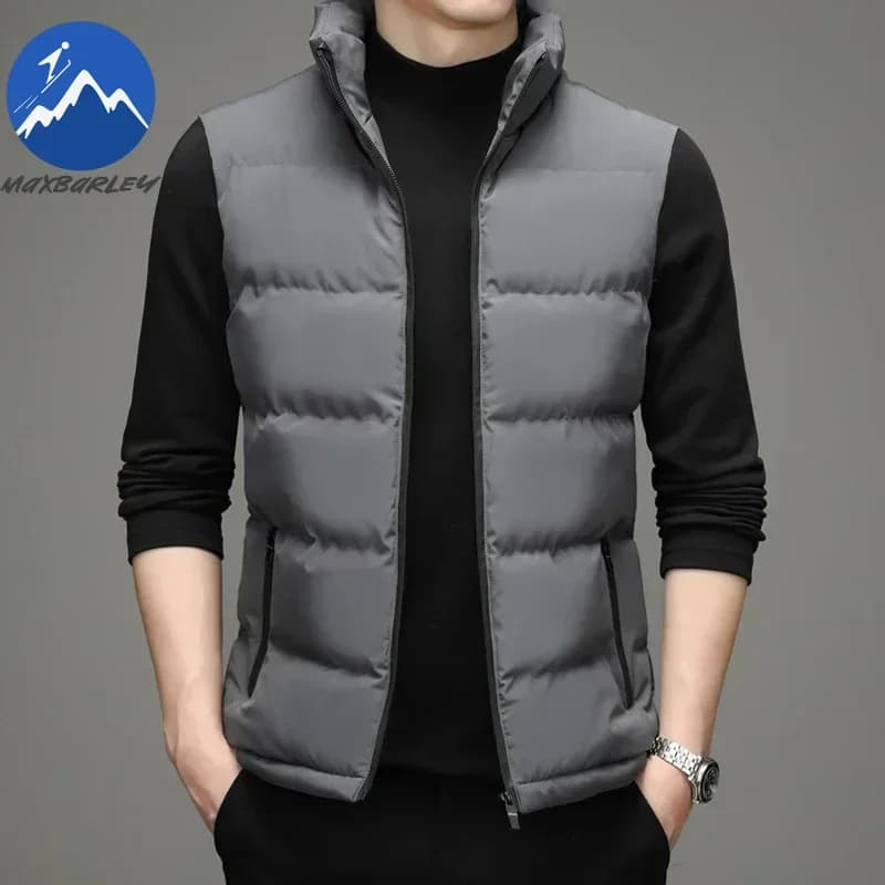 Veste hiver 2025 sans manches homme chaude et légère coupe-vent doublure coton col montant