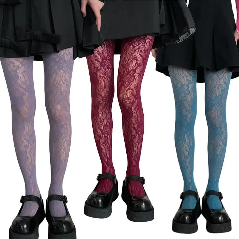 Collants résille gothique vin rouge - Style Y2K pour pêcheuse fashion et soirées