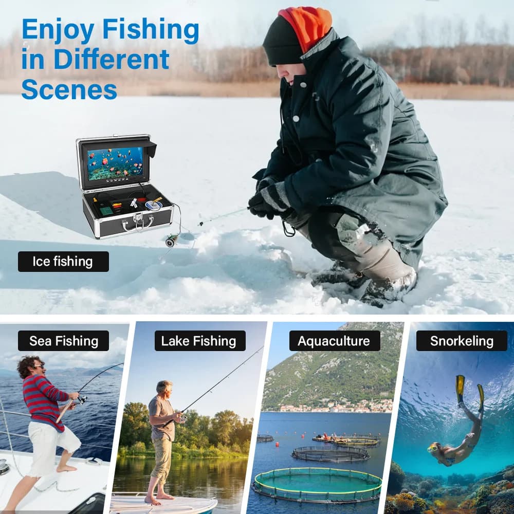 Caméra de pêche sous-glace 10 pouces DVR avec écran HD 1280x720 et carte 16GB intégrée pour enregistrement longue durée