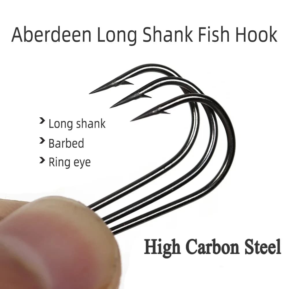 100 hameçons Aberdeen longue tige #16-3/0 - Pour sabiki rigs et pêche en eau douce ou salée
