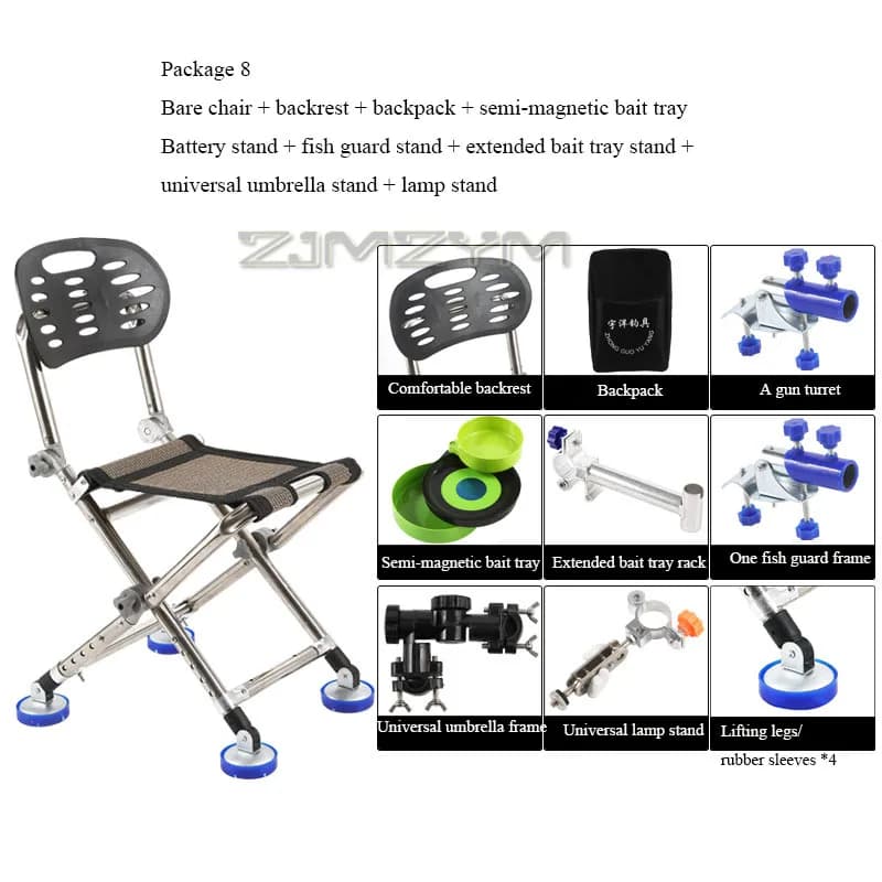 Fauteuil de pêche pliant 150KG tout-terrain avec roulements pour pêche sur plage et confort maximal