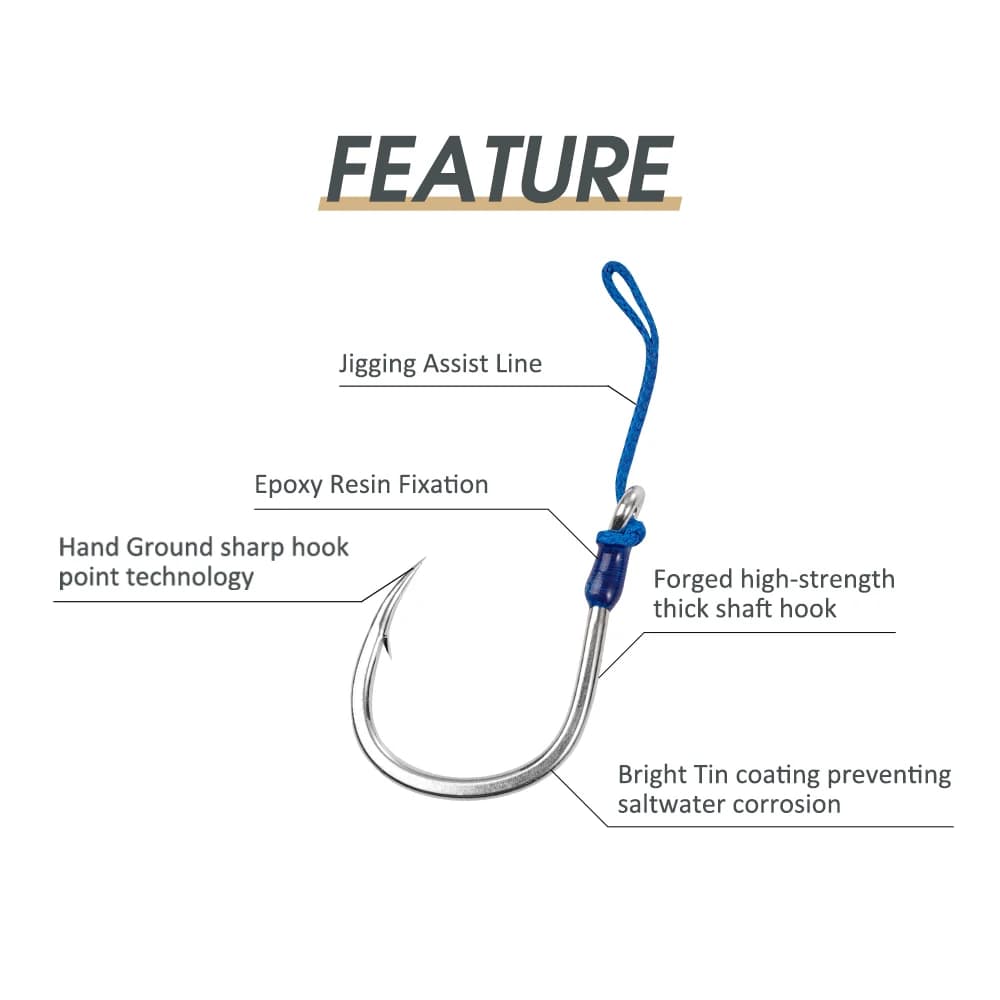 3 Hameçons Assist Rig Lourd NOEBY Résistance 149kg pour Jigging Métal - Pêche Gros Poissons