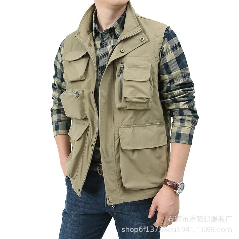 Veste de pêche respirante avec poches zippées - Veste de travail d'été pour activités extérieures homme