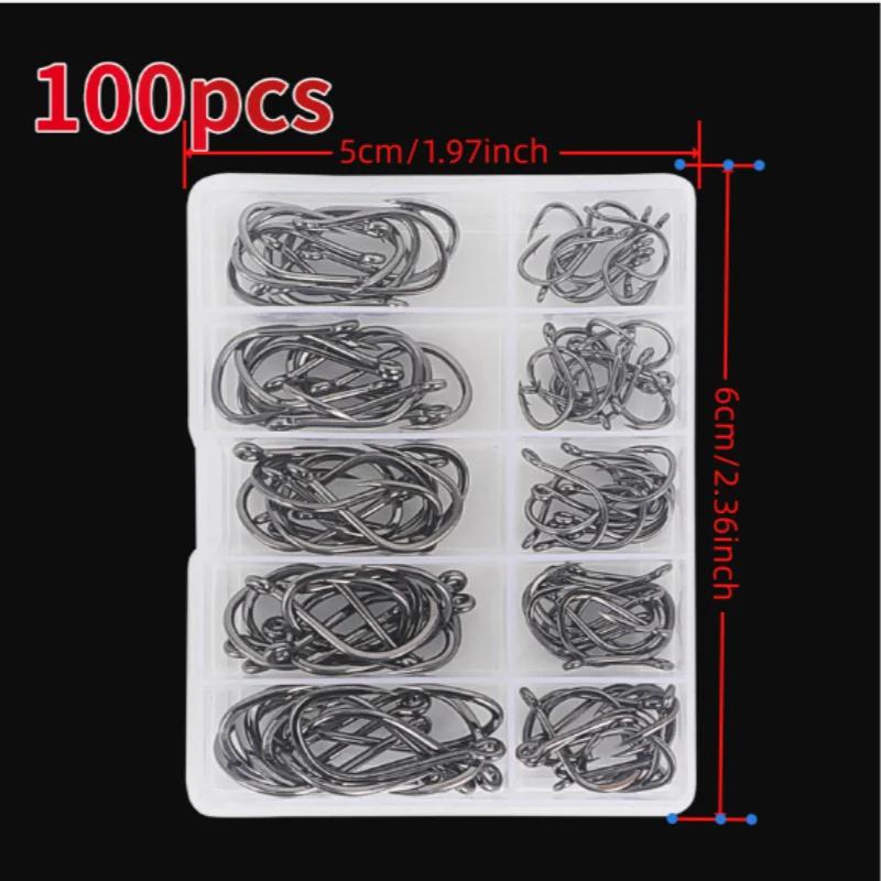 100 hameçons circle argentés acier carbone haute résistance tailles #3 à #12 pour pêche sportive