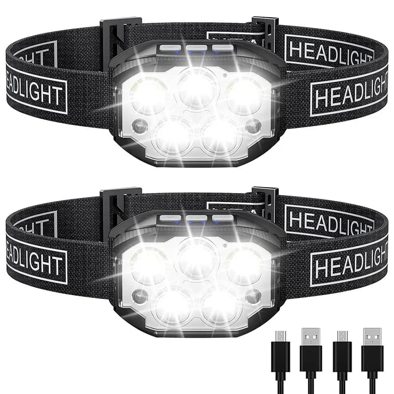 Lampe frontale LED rechargeable 1200 lumens détecteur de mouvement étanche pêche camping