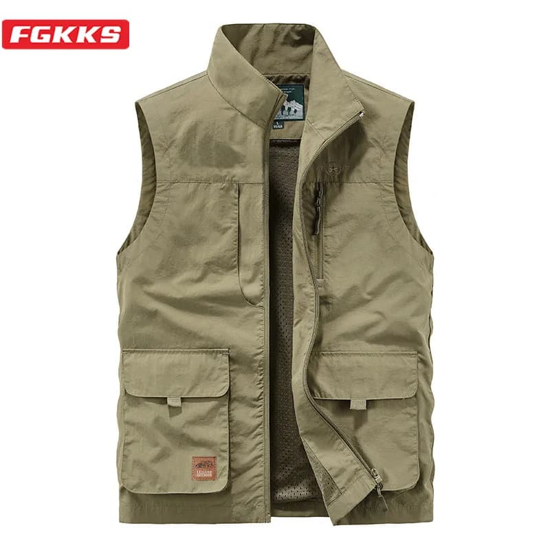 Gilet homme pêche randonnée multi-poches léger style utilitaire décontracté été printemps